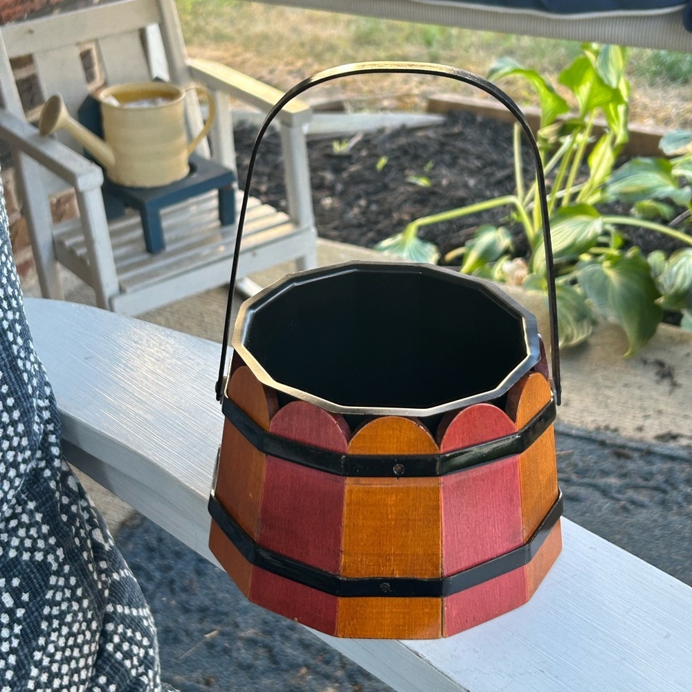 Vintage Wooden Barrel Basket Bucket Planter Decor